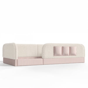English Elm Twin Montessori Floor Bed Teddy Fleece Kids Frame with Surround Safety Rails and Storage Beige W1580P493495