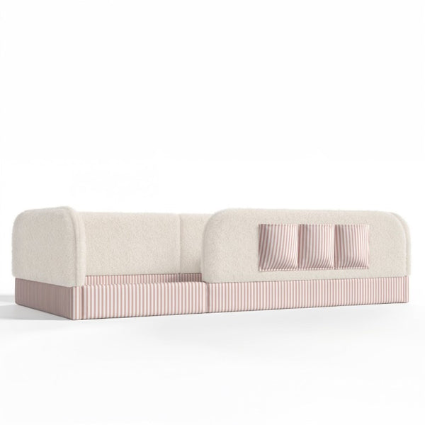 English Elm Twin Montessori Floor Bed Teddy Fleece Kids Frame with Surround Safety Rails and Storage Beige W1580P493495