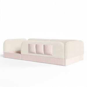 English Elm Twin Montessori Floor Bed Teddy Fleece Kids Frame with Surround Safety Rails and Storage Beige W1580P493495