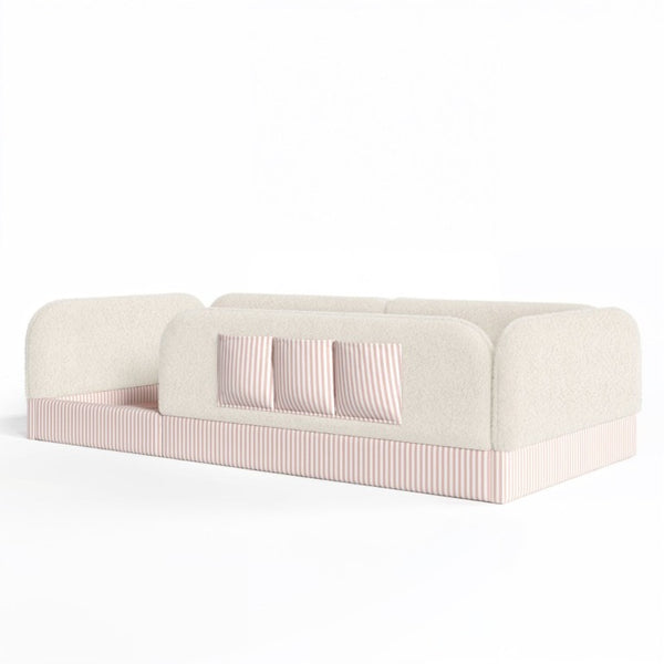 English Elm Twin Montessori Floor Bed Teddy Fleece Kids Frame with Surround Safety Rails and Storage Beige W1580P493495