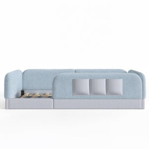 English Elm Twin Montessori Floor Bed Teddy Fleece Kids Frame with Surround Safety Rails and Storage Blue W1580P493497