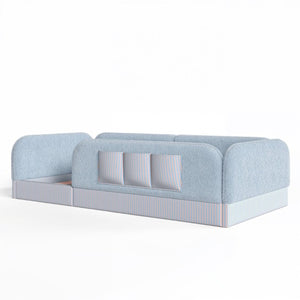 English Elm Twin Montessori Floor Bed Teddy Fleece Kids Frame with Surround Safety Rails and Storage Blue W1580P493497