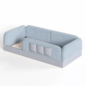 English Elm Twin Montessori Floor Bed Teddy Fleece Kids Frame with Surround Safety Rails and Storage Blue W1580P493497