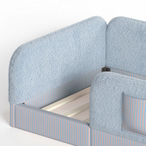 English Elm Twin Montessori Floor Bed Teddy Fleece Kids Frame with Surround Safety Rails and Storage Blue W1580P493497