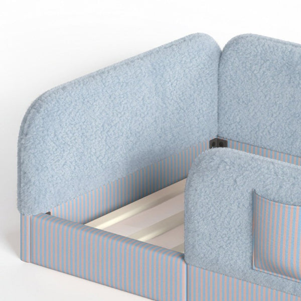 English Elm Twin Montessori Floor Bed Teddy Fleece Kids Frame with Surround Safety Rails and Storage Blue W1580P493497