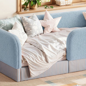 English Elm Twin Montessori Floor Bed Teddy Fleece Kids Frame with Surround Safety Rails and Storage Blue W1580P493497