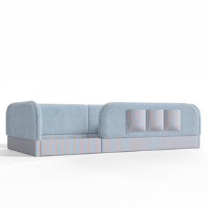 English Elm Twin Montessori Floor Bed Teddy Fleece Kids Frame with Surround Safety Rails and Storage Blue W1580P493497