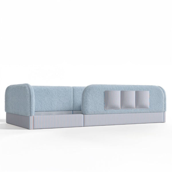 English Elm Twin Montessori Floor Bed Teddy Fleece Kids Frame with Surround Safety Rails and Storage Blue W1580P493497