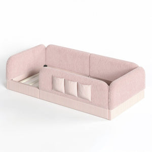 English Elm Twin Montessori Floor Bed Teddy Fleece Kids Frame with Surround Safety Rails and Storage Pink W1580P493504