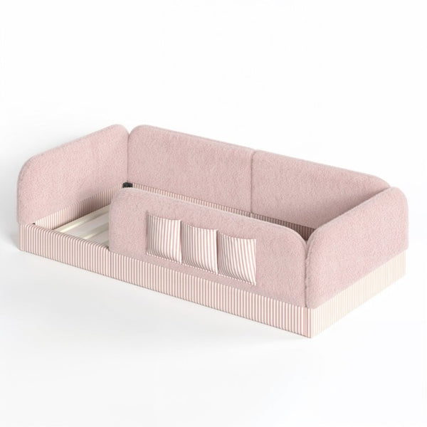 English Elm Twin Montessori Floor Bed Teddy Fleece Kids Frame with Surround Safety Rails and Storage Pink W1580P493504
