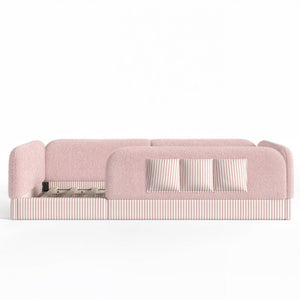 English Elm Twin Montessori Floor Bed Teddy Fleece Kids Frame with Surround Safety Rails and Storage Pink W1580P493504