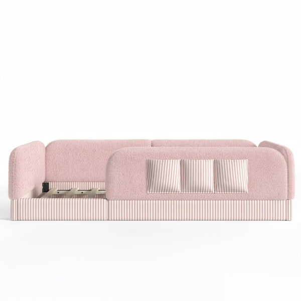 English Elm Twin Montessori Floor Bed Teddy Fleece Kids Frame with Surround Safety Rails and Storage Pink W1580P493504
