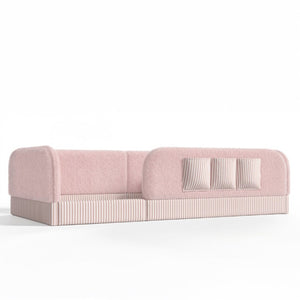 English Elm Twin Montessori Floor Bed Teddy Fleece Kids Frame with Surround Safety Rails and Storage Pink W1580P493504