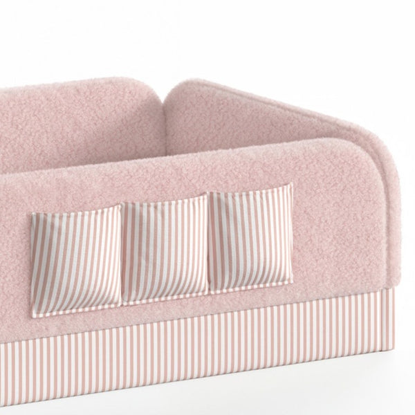 English Elm Twin Montessori Floor Bed Teddy Fleece Kids Frame with Surround Safety Rails and Storage Pink W1580P493504