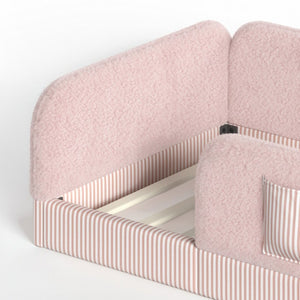 English Elm Twin Montessori Floor Bed Teddy Fleece Kids Frame with Surround Safety Rails and Storage Pink W1580P493504