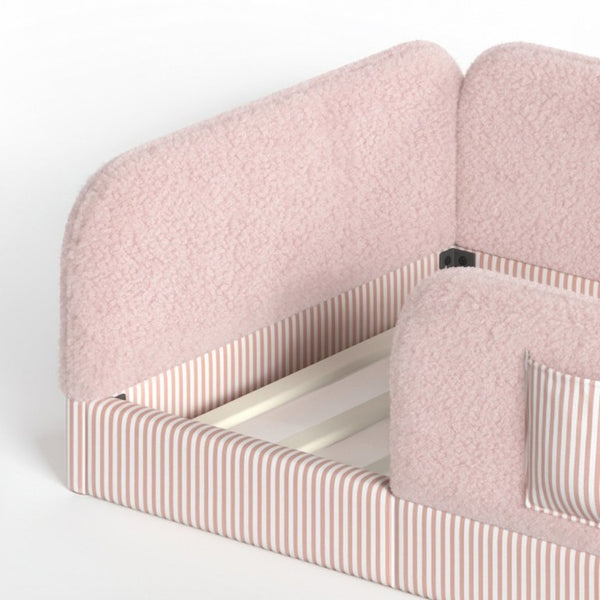 English Elm Twin Montessori Floor Bed Teddy Fleece Kids Frame with Surround Safety Rails and Storage Pink W1580P493504
