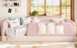English Elm Twin Montessori Floor Bed Teddy Fleece Kids Frame with Surround Safety Rails and Storage Pink W1580P493504