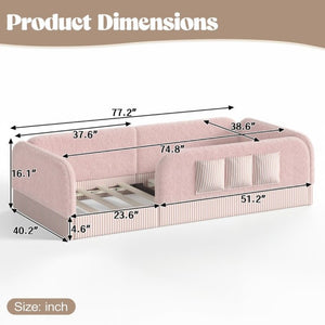 English Elm Twin Montessori Floor Bed Teddy Fleece Kids Frame with Surround Safety Rails and Storage Pink W1580P493504