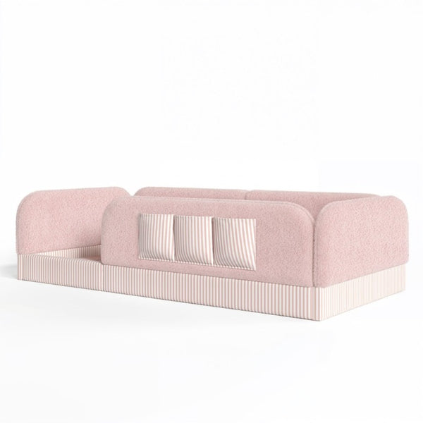 English Elm Twin Montessori Floor Bed Teddy Fleece Kids Frame with Surround Safety Rails and Storage Pink W1580P493504