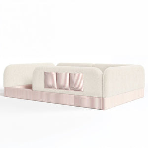 English Elm Full Montessori Floor Bed with Plush Teddy Fleece Frame Padded Rails and Side Pocket Beige W1580P493507