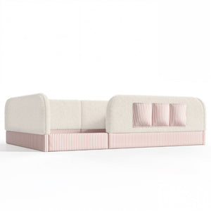 English Elm Full Montessori Floor Bed with Plush Teddy Fleece Frame Padded Rails and Side Pocket Beige W1580P493507