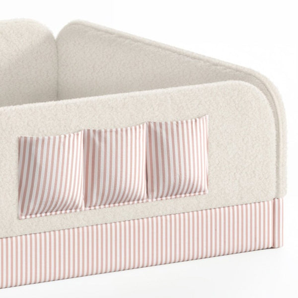 English Elm Full Montessori Floor Bed with Plush Teddy Fleece Frame Padded Rails and Side Pocket Beige W1580P493507