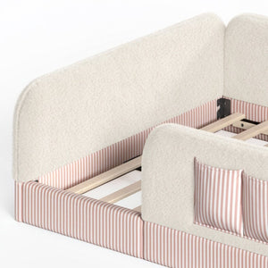 English Elm Full Montessori Floor Bed with Plush Teddy Fleece Frame Padded Rails and Side Pocket Beige W1580P493507