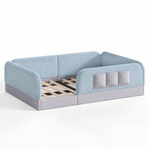 English Elm Full Montessori Floor Bed with Plush Teddy Fleece Frame Padded Rails and Side Pocket Blue W1580P493509
