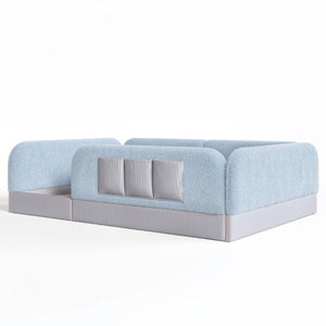 English Elm Full Montessori Floor Bed with Plush Teddy Fleece Frame Padded Rails and Side Pocket Blue W1580P493509