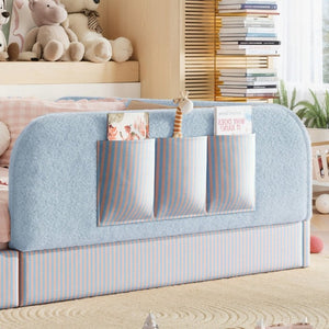 English Elm Full Montessori Floor Bed with Plush Teddy Fleece Frame Padded Rails and Side Pocket Blue W1580P493509