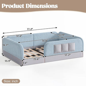 English Elm Full Montessori Floor Bed with Plush Teddy Fleece Frame Padded Rails and Side Pocket Blue W1580P493509
