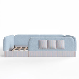 English Elm Full Montessori Floor Bed with Plush Teddy Fleece Frame Padded Rails and Side Pocket Blue W1580P493509