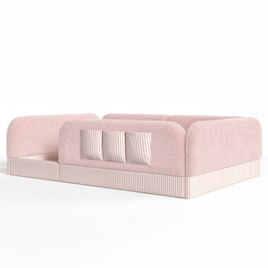 English Elm Full Montessori Floor Bed with Plush Teddy Fleece Frame Padded Rails and Side Pocket Pink W1580P493510