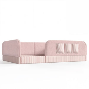 English Elm Full Montessori Floor Bed with Plush Teddy Fleece Frame Padded Rails and Side Pocket Pink W1580P493510