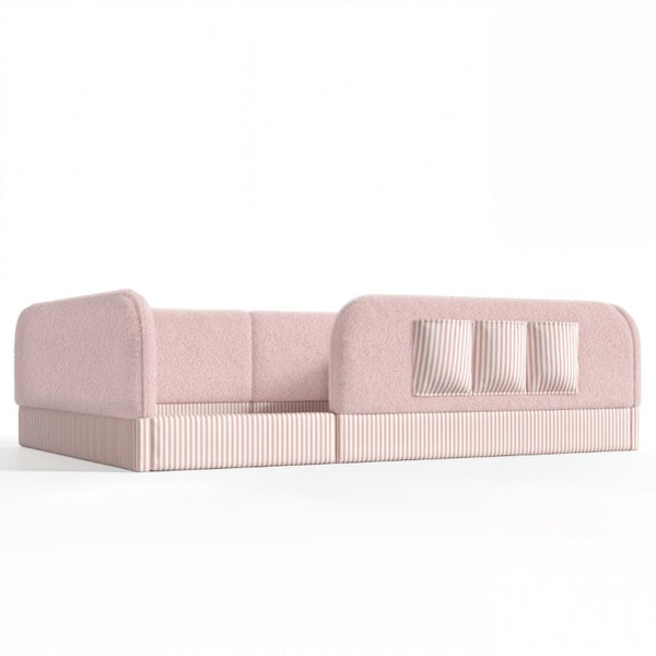 English Elm Full Montessori Floor Bed with Plush Teddy Fleece Frame Padded Rails and Side Pocket Pink W1580P493510