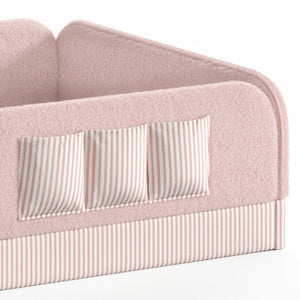 English Elm Full Montessori Floor Bed with Plush Teddy Fleece Frame Padded Rails and Side Pocket Pink W1580P493510