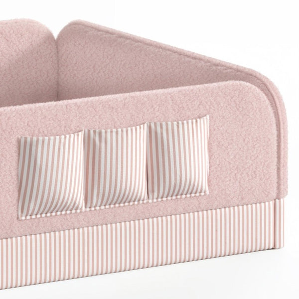English Elm Full Montessori Floor Bed with Plush Teddy Fleece Frame Padded Rails and Side Pocket Pink W1580P493510