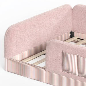 English Elm Full Montessori Floor Bed with Plush Teddy Fleece Frame Padded Rails and Side Pocket Pink W1580P493510