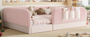 English Elm Full Montessori Floor Bed with Plush Teddy Fleece Frame Padded Rails and Side Pocket Pink W1580P493510