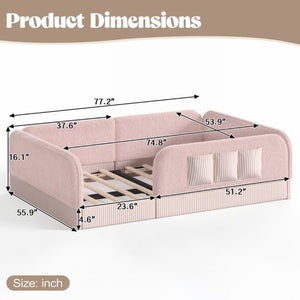 English Elm Full Montessori Floor Bed with Plush Teddy Fleece Frame Padded Rails and Side Pocket Pink W1580P493510