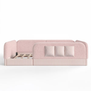 English Elm Full Montessori Floor Bed with Plush Teddy Fleece Frame Padded Rails and Side Pocket Pink W1580P493510