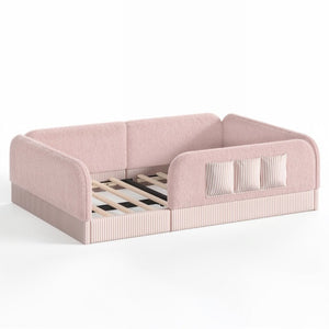 English Elm Full Montessori Floor Bed with Plush Teddy Fleece Frame Padded Rails and Side Pocket Pink W1580P493510