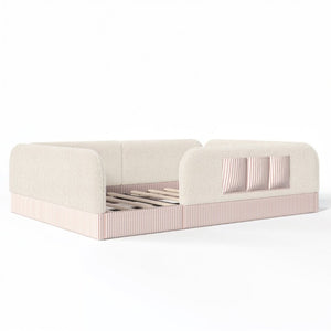 English Elm Queen Montessori Floor Bed Teddy Fleece Surround Rails Kids Cozy Low Profile Frame Beige W1580P493512