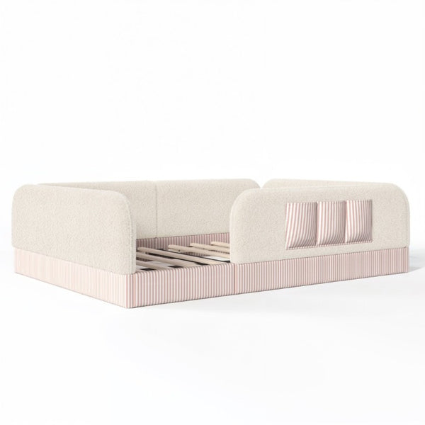 English Elm Queen Montessori Floor Bed Teddy Fleece Surround Rails Kids Cozy Low Profile Frame Beige W1580P493512