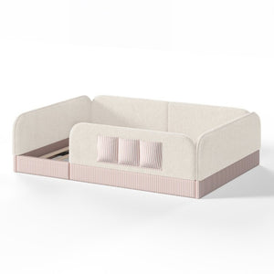 English Elm Queen Montessori Floor Bed Teddy Fleece Surround Rails Kids Cozy Low Profile Frame Beige W1580P493512