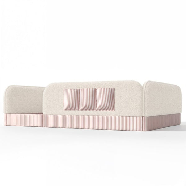 English Elm Queen Montessori Floor Bed Teddy Fleece Surround Rails Kids Cozy Low Profile Frame Beige W1580P493512