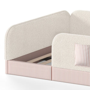English Elm Queen Montessori Floor Bed Teddy Fleece Surround Rails Kids Cozy Low Profile Frame Beige W1580P493512