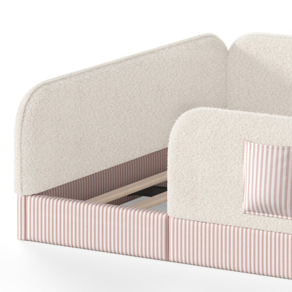 English Elm Queen Montessori Floor Bed Teddy Fleece Surround Rails Kids Cozy Low Profile Frame Beige W1580P493512