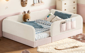 English Elm Queen Montessori Floor Bed Teddy Fleece Surround Rails Kids Cozy Low Profile Frame Beige W1580P493512