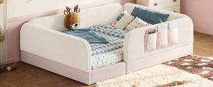 English Elm Queen Montessori Floor Bed Teddy Fleece Surround Rails Kids Cozy Low Profile Frame Beige W1580P493512